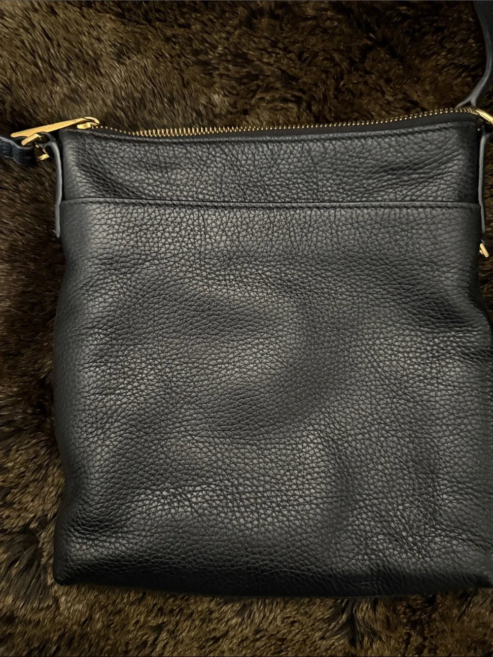 Marc Jacobs Black Pebbled Leather Slide-Pocket Crossbody with Gold Hardware